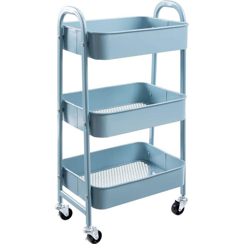 Trolley Keuken Trolley Serveerwagen Opbergwagen 3 Tier Metalen Gereedschapswagen met Wielen voor Keuken Make-up Badkamer Kantoor, Grijs Blauw