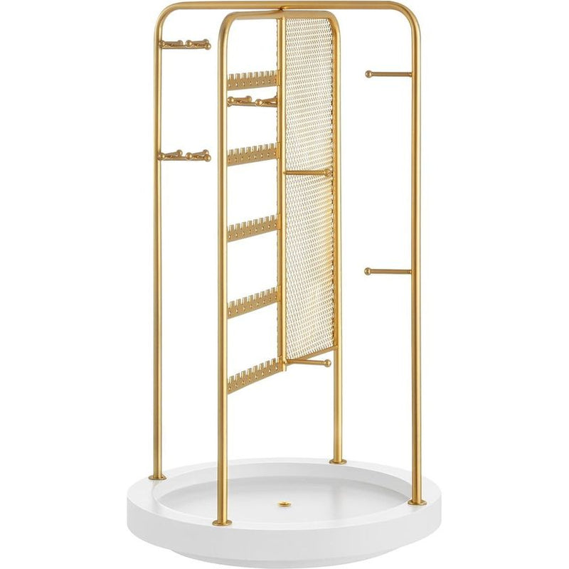 Draaibare sieradenstandaard 4 aparte secties Metalen frame Sieradenopslag voor kettingen, armbanden, oorbellen, oorknopjes, cadeaugoud