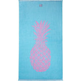 Strandhanddoek Ananas, strandlaken - XXL 100x180 groot, turquoise, roze - 100% katoen, gecertificeerd, duurzaam geproduceerd in Portugal