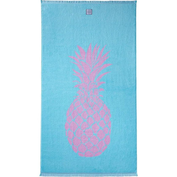 Strandhanddoek Ananas, strandlaken - XXL 100x180 groot, turquoise, roze - 100% katoen, gecertificeerd, duurzaam geproduceerd in Portugal