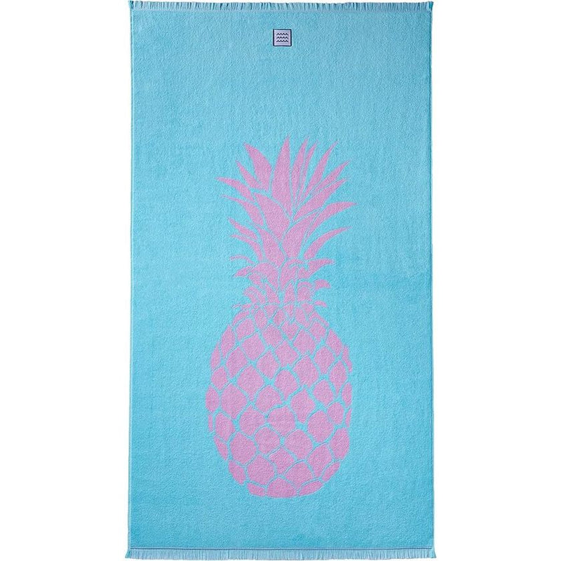 Strandhanddoek Ananas, strandlaken - XXL 100x180 groot, turquoise, roze - 100% katoen, gecertificeerd, duurzaam geproduceerd in Portugal