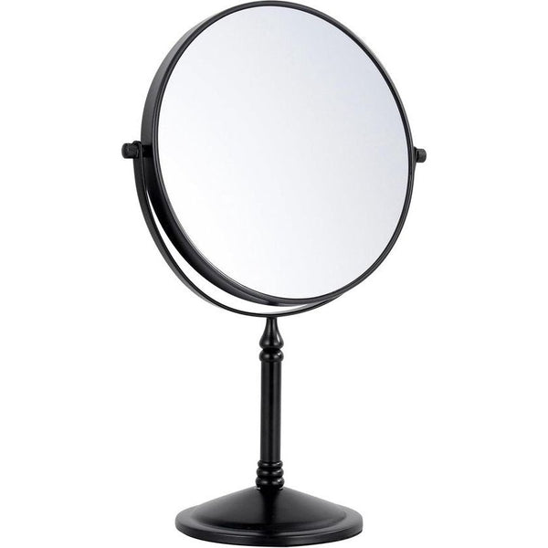 Cosmetic Mirror Black Standing Makeup Mirror with Magnification 5x/1x Table Mirror Brass 360° Swivelling Double-Sided Mirror Shaving Mirror Standing, Diameter 20 cm