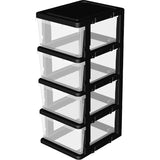 Clearview Plastic 4 opbergladen Opbergladewagen met 4 wielen voor thuis, kast, slaapkamer, badkamer, kantoor, wasruimte, keuken en schoolslaapzaal, zwart, set van 1