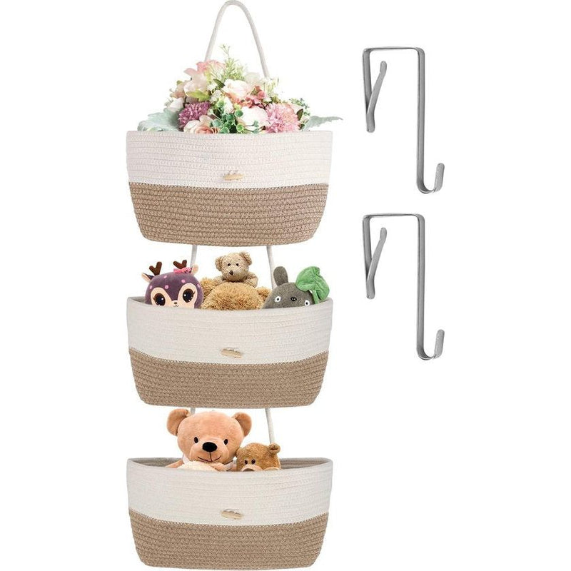 Deurorganizer, vilt, hangorganizer, deur, 3 vakken, wandhangenorganizer, deuropslag, hangende opslag, tas van katoenen touw voor slaapkamer, geweven, geel