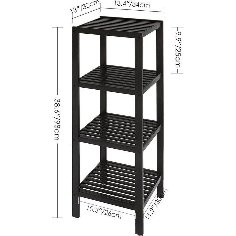 Badkameropbergrek, 4 niveaus, bamboerek, organizer, multifunctioneel rek voor woonkamer, slaapkamer, keuken (zwart)