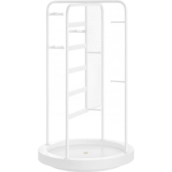 Sieradenstandaard, draaibare sieradenhouder, 4 afzonderlijke gebieden, metalen frame, sieradenopslag voor halskettingen, armbanden, oorbellen, oorstekers, ringen, cadeau-idee, wit