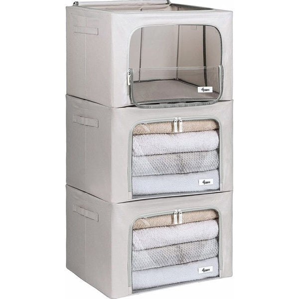 Vaste opvouwbare kledingopbergdoos met ritssluiting, metalen frame - opbergtas voor dekbedden, kleding, beddengoed - stevige opbergdoos voor kleding - stapelbare kledingdozen