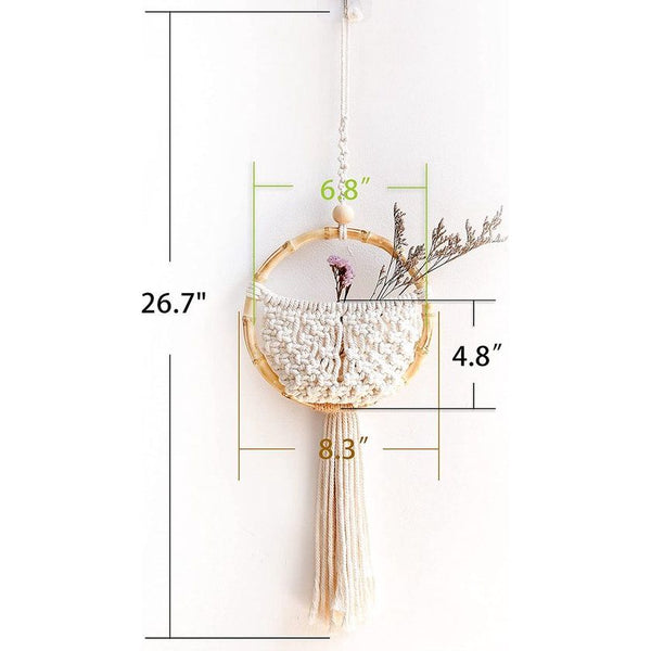 Macrame wandhouder Macrame wanddecoratie Boho Decor Macrame Bloemen Hanger met Bamboe Ring voor Slaapkamer Decor Iiving Room Bruiloft Kantoor Dorm Decoratie.