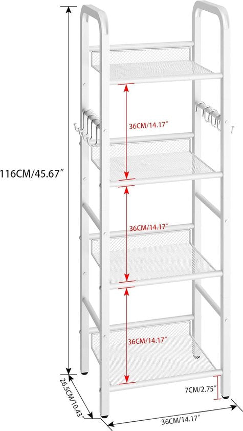 Staand rek 4 niveaus wit