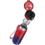 Roestvrij staal Thermos waterfles Lekvrij-met stro of zeef-400ml, 600ml - bpa-vrij-voor kleuterschool, school (Rood-Blauw, 600ml)