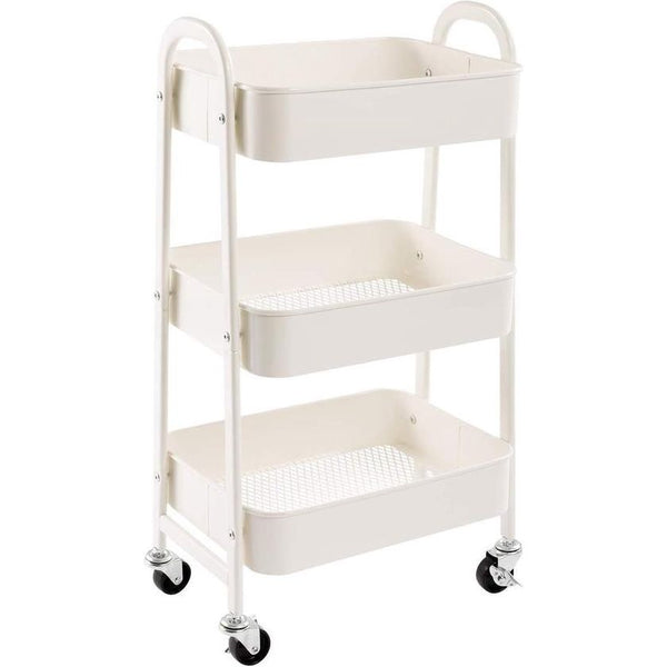 Opbergwagen 3 etages metalen Utility Cart rolwagen organizer trolley met wielen voor keuken make-up badkamer kantoor wit