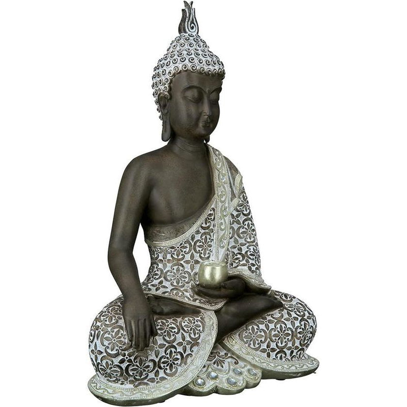 Decoratieve sculptuur van een zittende Boeddha-figuur - meditatie - bruin/wit - hoogte 35 cm.