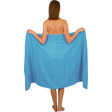 grote strandhanddoek - saunahanddoek van 100% katoen - lighanddoek - 90x180 cm - lijnen - kleur aqua