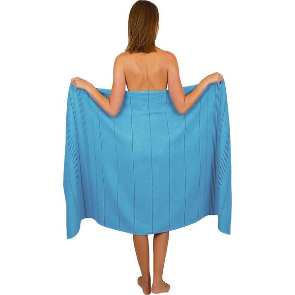 grote strandhanddoek - saunahanddoek van 100% katoen - lighanddoek - 90x180 cm - lijnen - kleur aqua