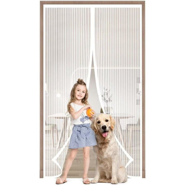 Hordeur, Magneet, Wit, 80 x 210 cm, Insectenwerende balkondeur, Vliegengordijn, Boren niet nodig, Eenvoudige lijminstallatie, Aan te brengen op woonkamer, Patiodeur, Slaapkamer, Automatische sluiting