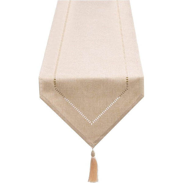 Tafelloper linnen beige 32 x 275 cm, tafelloper linnenlook hoogwaardige tafelloper effen kleur, modern onderhoudsvriendelijk tafelloper voor eettafel, salontafel, restaurant, decoratie