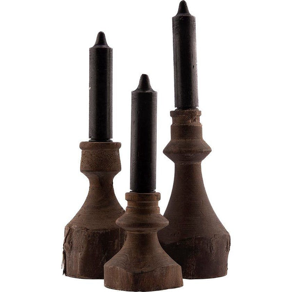 3 x kaarsenstandaard, staafkaarsen van hout met 4 x Zwarte staafkaarsen - decoratie vintage - kaarsenstandaard hout met Zwarte kaarsen/decoratie woonkamer - mooi cadeau mama