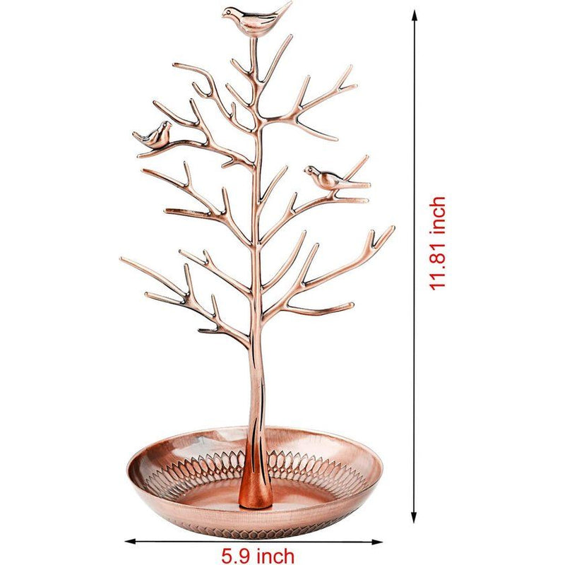 Sieradenboom met vogels, geschikt voor oorbellen, kettingen, ringen, sieradenhouder, (zilver/brons/goud), bronskleurig