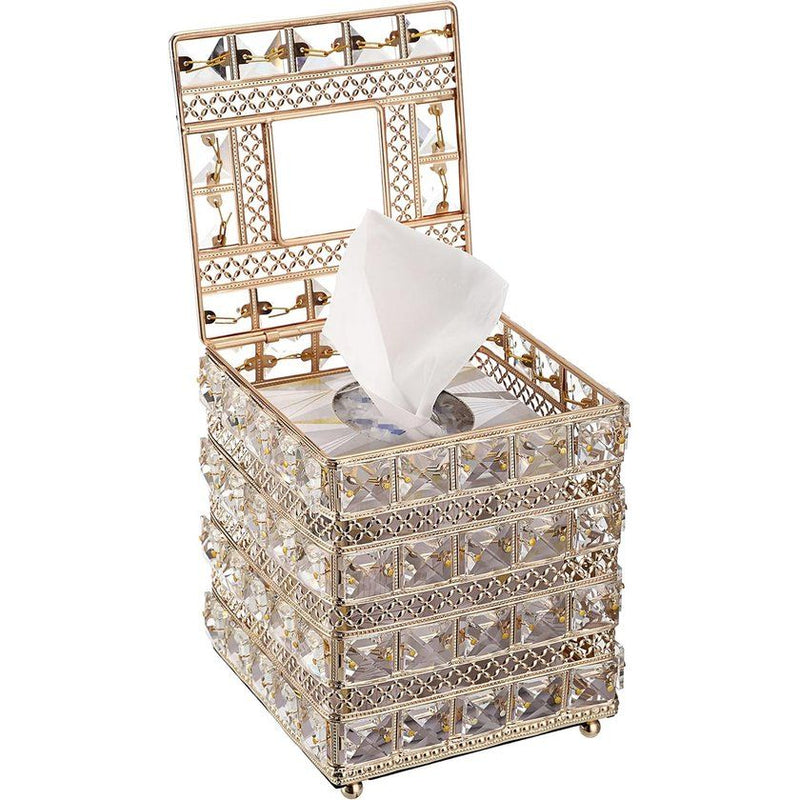 Kristal Gouden Cosmetische Tissue Box Glas Metalen Tissue Box Tissue Box Tissue Box Decoratie voor Woonkamer Eetkamer Hotel Restaurant Kantoor Vierkant
