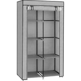 Kledingkast, 1 kledingstang, 6 niveaus, vliesstof, metalen frame, 45 x 88 x 168 cm, voor slaapkamer, hal, kleedkamer, grijs met visgraatpatroon