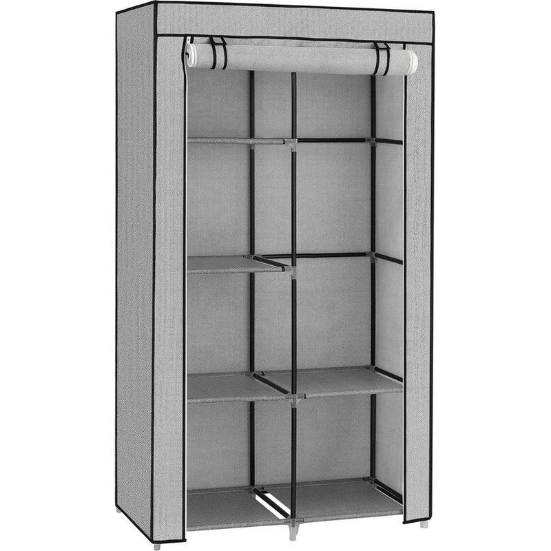 Kledingkast, 1 kledingstang, 6 niveaus, vliesstof, metalen frame, 45 x 88 x 168 cm, voor slaapkamer, hal, kleedkamer, grijs met visgraatpatroon