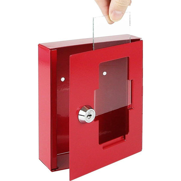 Sleutelkastje, met hamer om het glas te breken, 15 x 12 x 4 cm, rood