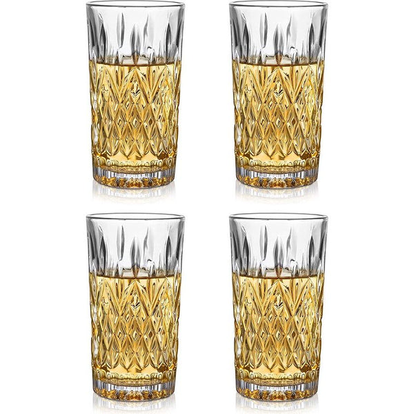 Whiskyglazen, set van 4, loodvrije kristalglazen als waterglazen en longdrinkglazen, Gin glazen, set van 350 ml, hoogwaardig en uniek