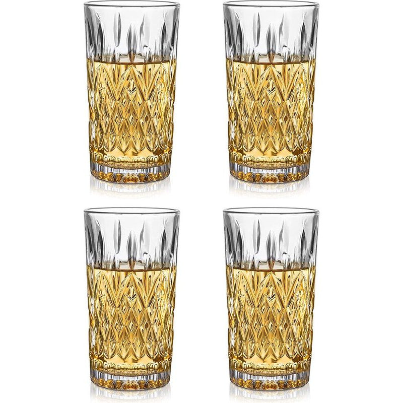 Whiskyglazen, set van 4, loodvrije kristalglazen als waterglazen en longdrinkglazen, Gin glazen, set van 350 ml, hoogwaardig en uniek