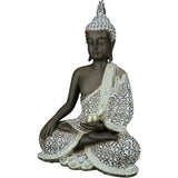Decoratieve sculptuur van een zittende Boeddha-figuur - meditatie - bruin/wit - hoogte 35 cm.