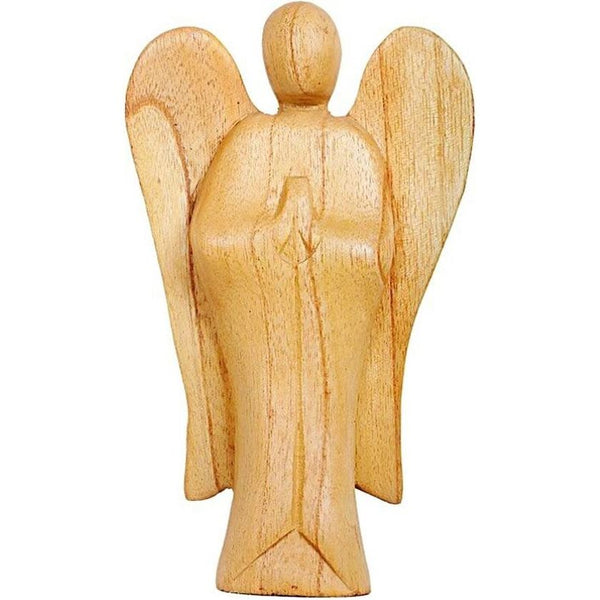 decoratief beeld beschermengel aartsengel staand van hibiscus hout, hoogte 20 cm groot licht bruin, handwerk uit Bali engel houten bidden