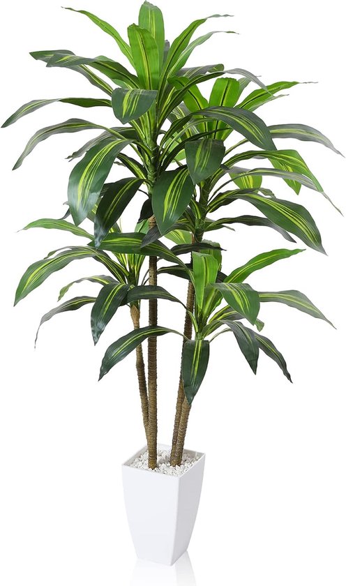 Kunstmatige drakenboom, 120 cm, kunstplant met 74 bladeren, tropische plastic kunstplanten in pot, voor woonkamer, slaapkamer, kantoor, tuindecoratie
