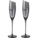 Kristal champagneglas, champagneglas, 180 ml, loodvrij, galvanisch, grijs, champagne fluiten, champagneglas met gedroogd staal, cadeauset, 2 stuks