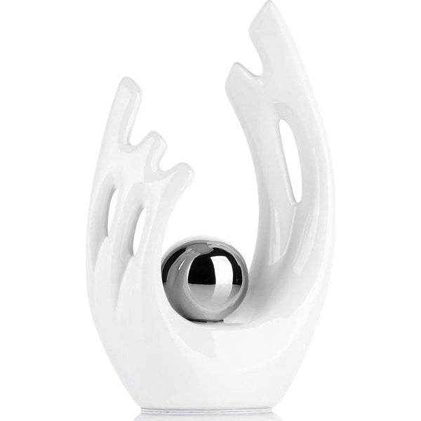 Witte abstracte keramische beelden en sculpturen, witte en zilveren keramische kunstbeelden, moderne woondecoratie voor woonkamer, eettafel, salontafel, plank, entree, desktopsculptuur voor thuis, woondecoratie