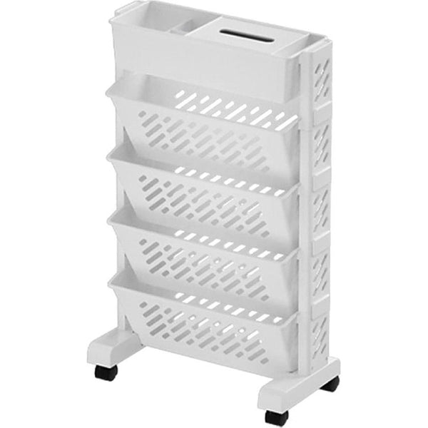 Boekenkast, boekenkast, draaibaar, beweegbaar boekenrek met grote capaciteit, afneembaar praktisch rollend organisatierek van kunststof, multifunctionele rolwagen (5 lagen)