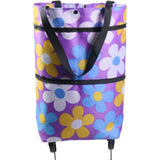 Opvouwbare boodschappentas, inklapbaar, zijvakken, draagbare als boodschappentrolley, draagtas, opvouwbare opbergtas met opvouwbare wasmand, waterproof (pairs bloem)