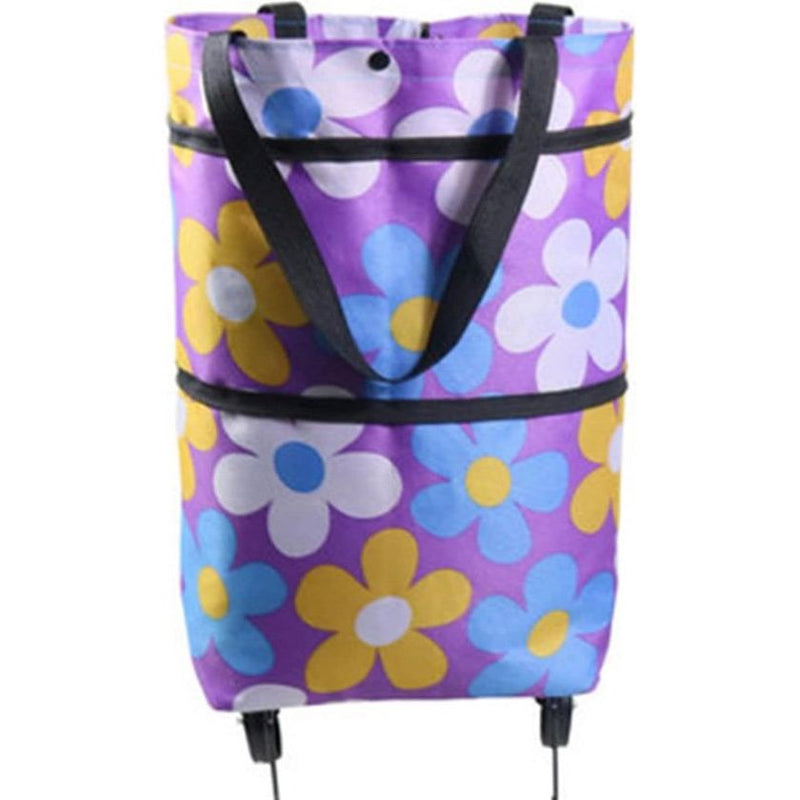 Opvouwbare boodschappentas, inklapbaar, zijvakken, draagbare als boodschappentrolley, draagtas, opvouwbare opbergtas met opvouwbare wasmand, waterproof (pairs bloem)