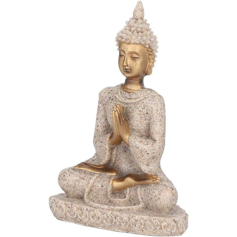 Boeddhabeeld Carving Standbeeld Boeddha Ambacht Meditatie Zittend Boeddhabeeld Carving Figuur Ambacht voor huisdecoratie Ornament (Een goud)