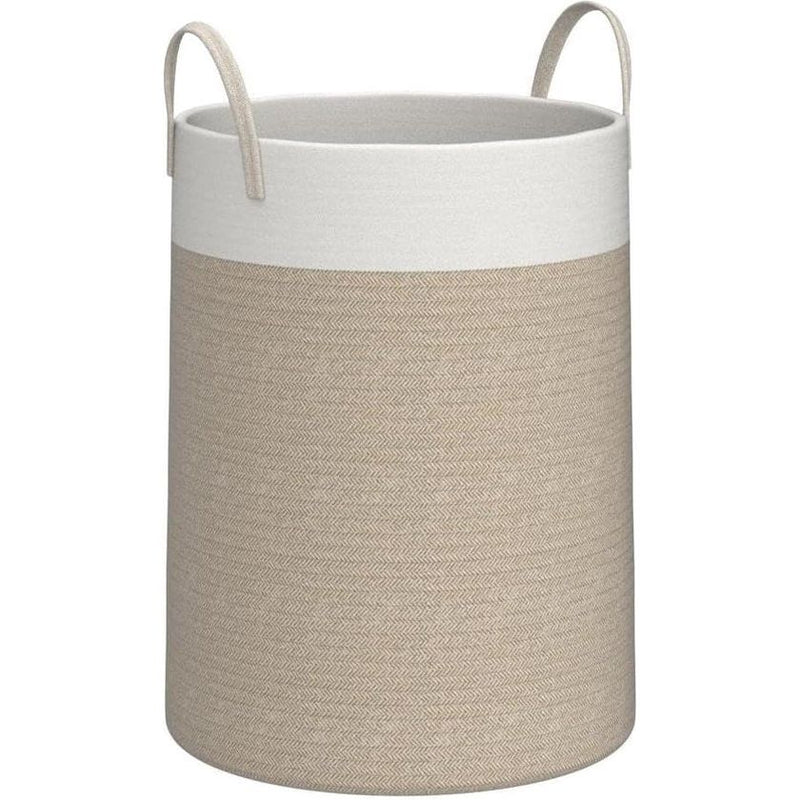Wasmand gevlochten wasverzamelaar speelgoed opbergmand met handvat handgemaakt katoen wit en bruin