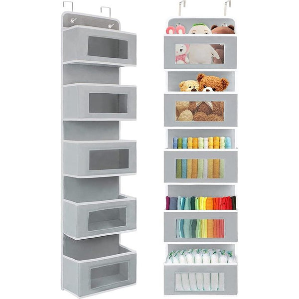 Set van 2 hangorganizers, deur-wandorganizer, hangopslag met 5 vakken, multifunctioneel hangrek voor kinderkamer, slaapkamer, grijs