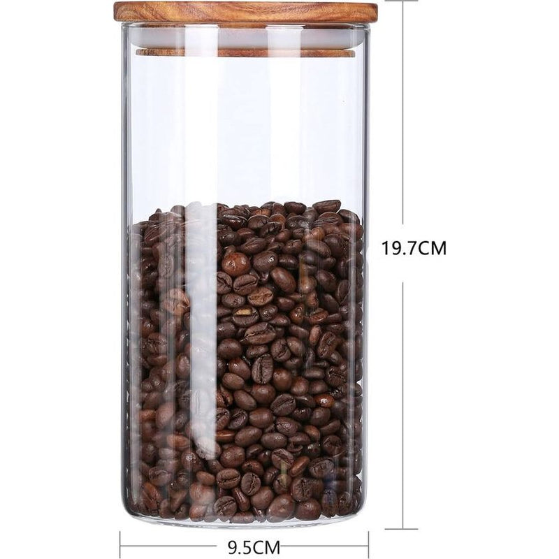 Glazen pot met houten deksel, luchtdichte voorraadpotten, hoogwaardige borosilicaatglas, voorraaddoos, bewaarpot voor spaghetti, muesli, meel, koffie, thee, 1150 ml