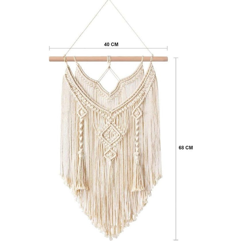 Macramé wandbehang boho deco geweven wanddecoratie wandtapijt Boheems tapijt geweven huisdecoratie chic woondecoratie geschenken appartement slaapzaal kamerdecoratie (White-Vlong)