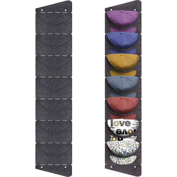 Honkbalpettenhouder, voor aan de muur, baseballcaphouder, opvouwbare kaphouder voor aan de muur met 7 vakken, enkele rij, geen boren, wandhouder