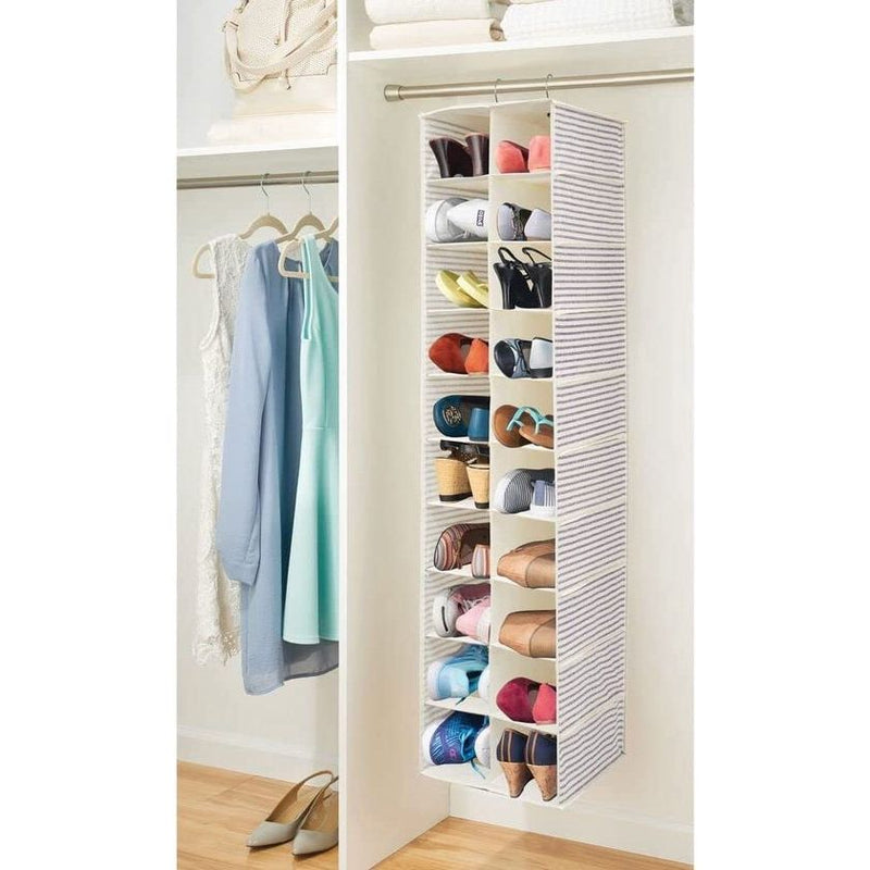 hangkast met 20 vakken – grote hangende kast voor kleding, schoenen en accessoires – praktische opvouwbare kledingkast voor ruimtebesparende opslag – blauw/beige