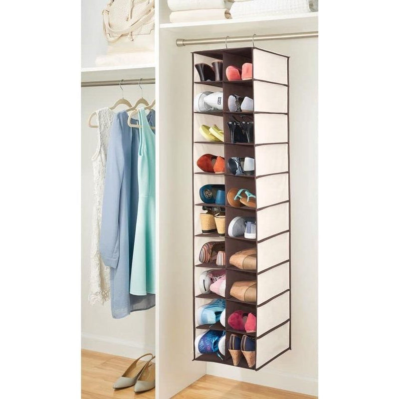hangkast met 20 vakken – grote hangende kast voor kleding, schoenen en accessoires – praktische opvouwbare kledingkast voor ruimtebesparende opslag – crèmekleurig/bruin