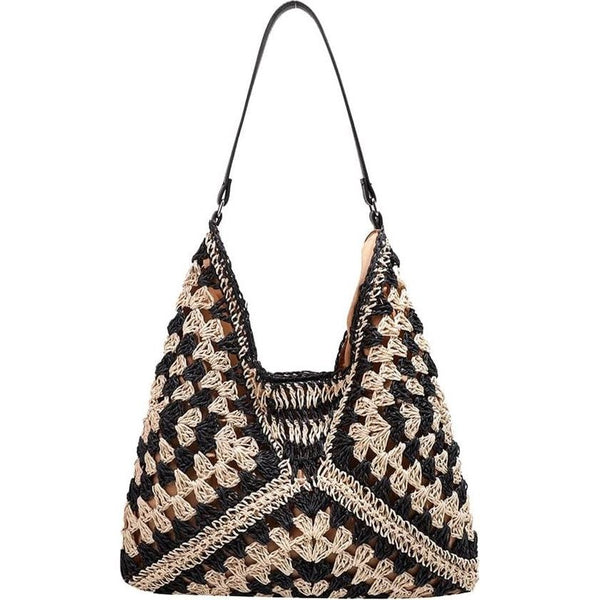 Strotas strandtassen voor dames, boho stro-schoudertassen, stro handtas dames basttas zomer mandtassen stro mesh tas voor strand zwembad beroep