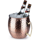 Moscow Mule flessenkoeler, 5 liter volume, hoogwaardige roestvrijstalen koeler, geschikt voor levensmiddelen, hamerslag-effect, reusachtige cocktailmok, gehamerd koper, koper, antiek koper, 1 stuk