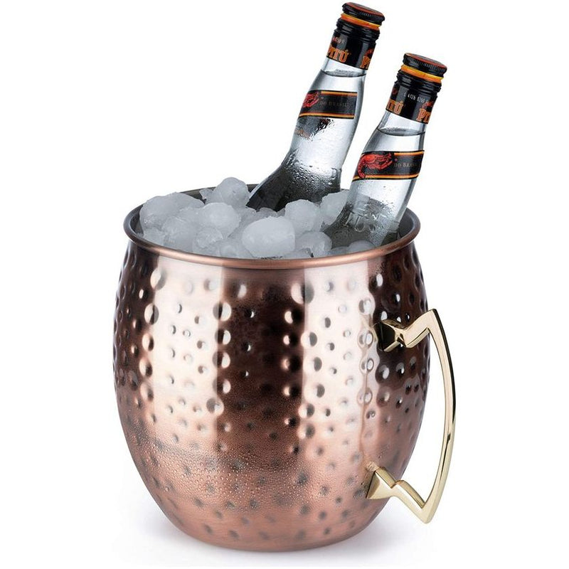 Moscow Mule flessenkoeler, 5 liter volume, hoogwaardige roestvrijstalen koeler, geschikt voor levensmiddelen, hamerslag-effect, reusachtige cocktailmok, gehamerd koper, koper, antiek koper, 1 stuk