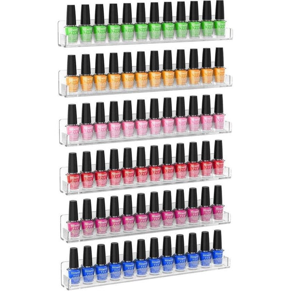 nagellakrek 6 stuks, nagellakorganizer muur, acryl nagellakopslagrek voor maximaal 90 flessen, wandplankorganizer voor nagellak/parfum/lippenstift/etherische oliën, transparant