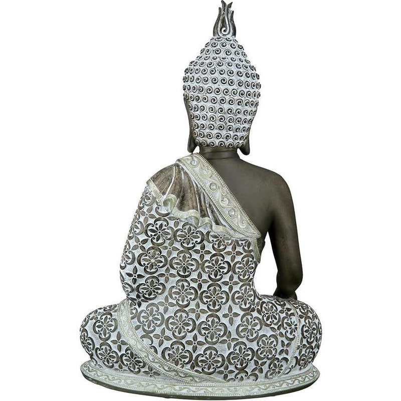 Decoratieve sculptuur van een zittende Boeddha-figuur - meditatie - bruin/wit - hoogte 35 cm.