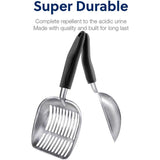 Kattenbakvulling Scoop, aluminiumlegering zeef, metalen schep, diepe schep, lange steel, uitwerpzeef, poepzeven, kittenpooperlift